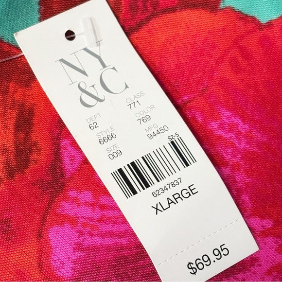 NWT New York & Co. Red Floral Paisley Scuba Knit Midi Dress XL - Picture 5 of 16